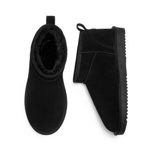 Dream Pairs Black Fuzzy Classic Mini Boots Splash-Proof with Ribbons